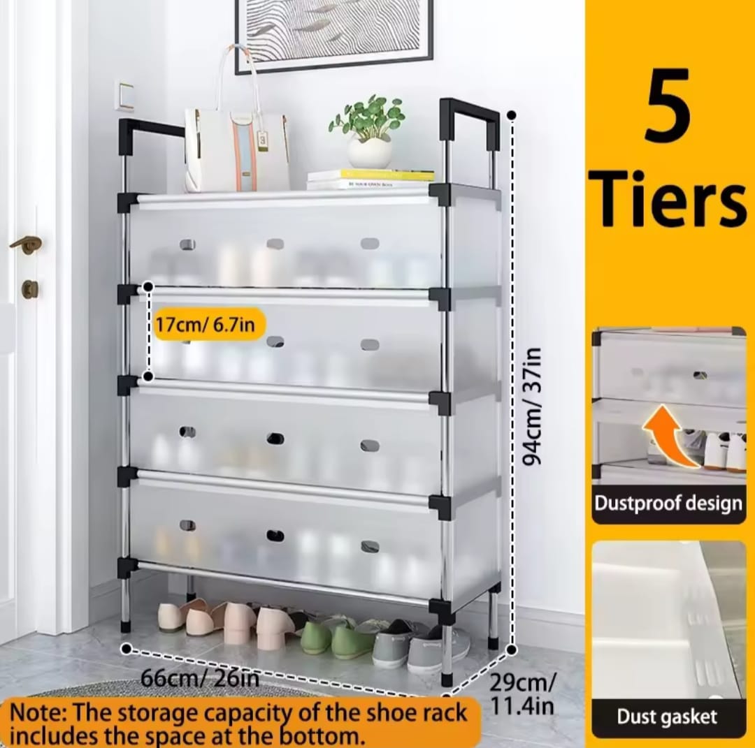 5-Layer Dustproof Foldable Shoe Rack Organizer with Cover