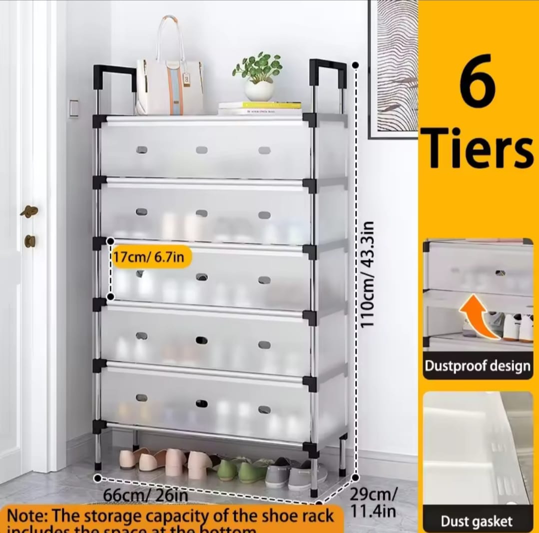 5-Layer Dustproof Foldable Shoe Rack Organizer with Cover