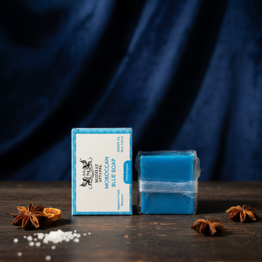 Midhat Apparel Premium Moroccan Blue Soap for Gentle Cleansing & Skin Refreshment