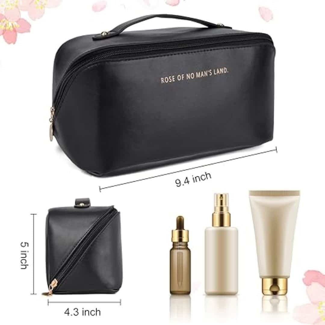Large Capacity Waterproof Travel Cosmetic Bag & Makeup Organizer (Black)