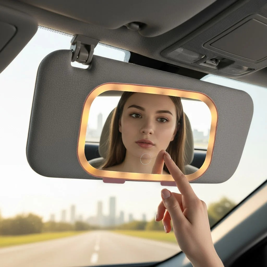 Smart LED Car Sun Visor Vanity Makeup Mirror | Touch Control RGB Ambient Light with 3 Lighting Modes (Random Colour)