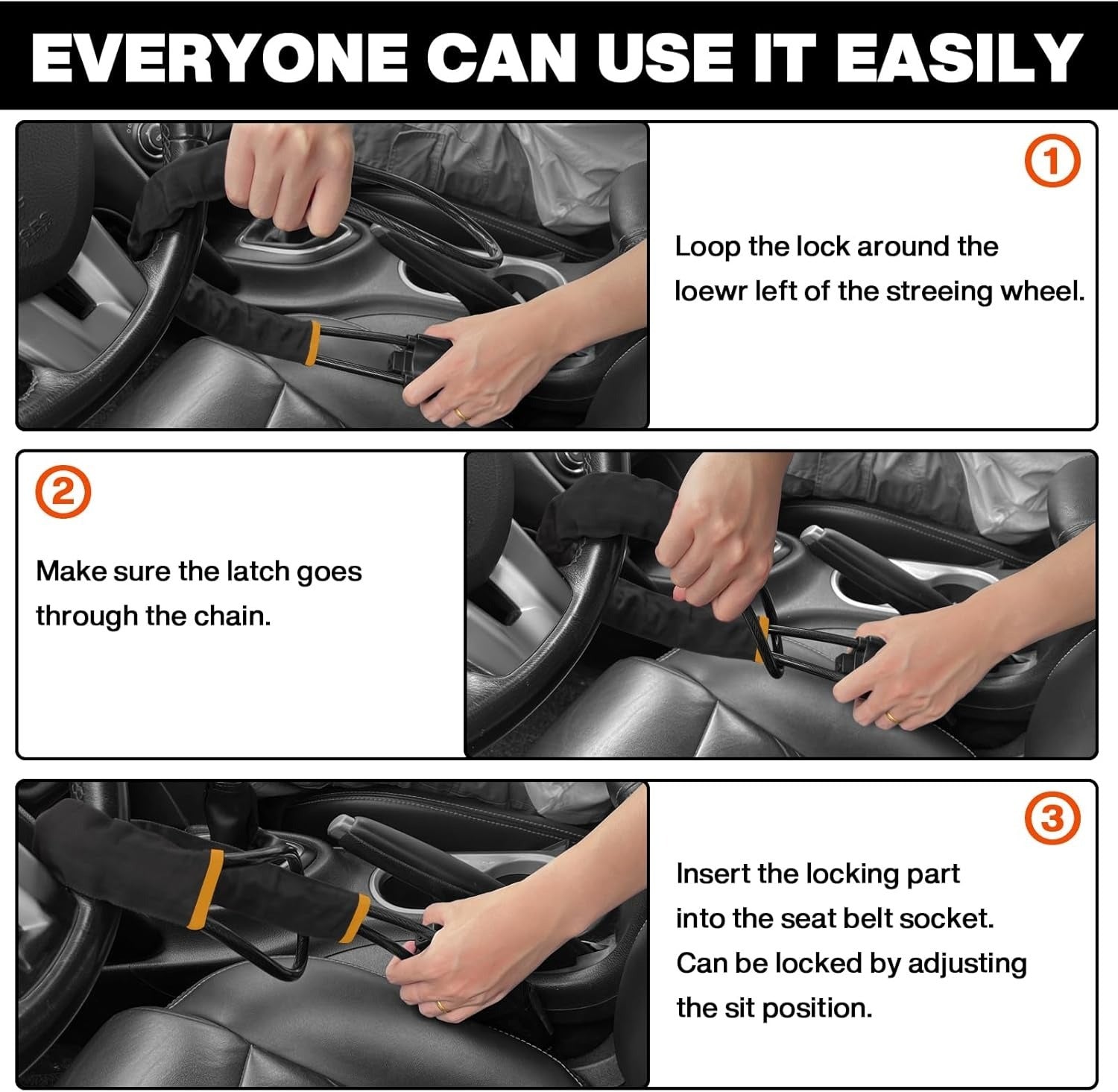 Heavy-Duty Anti-Theft Car Steering Wheel Lock | High-Security Seat Belt Buckle Lock with 3 Keys