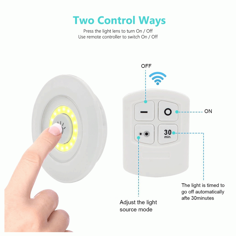 Pack of 3 Remote Control Wireless LED Tap Lights