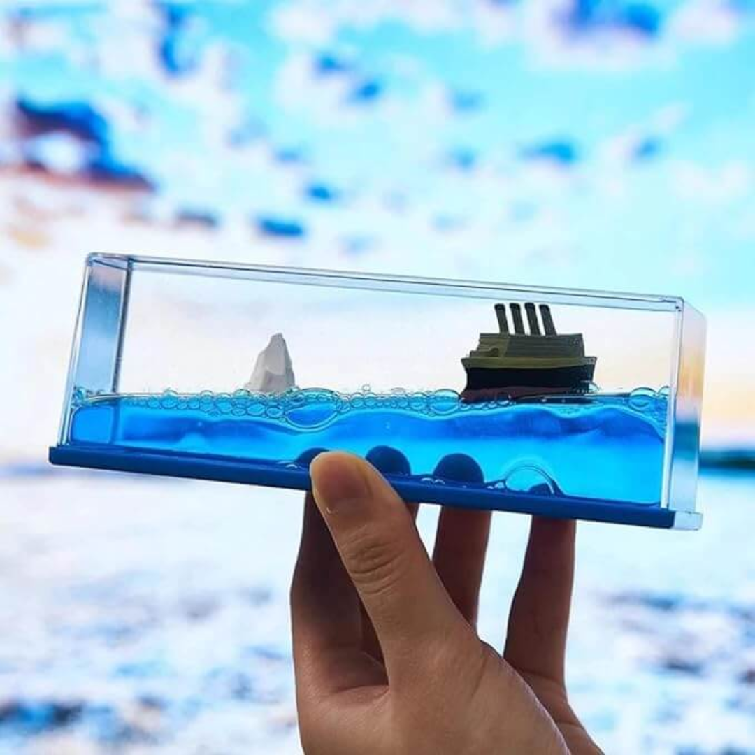 Titanic Unsinkable Fluid Drift Bottle | Relaxing Liquid Motion Cruise Ship & Iceberg Display