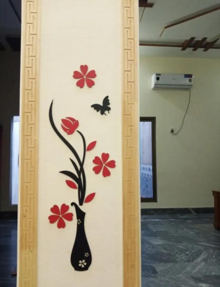 Red Black Floral Butterfly Wall Art MDF Decal