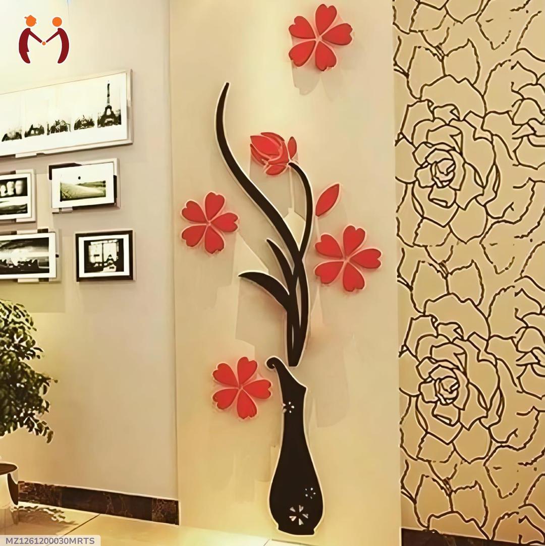 Red Black Floral Butterfly Wall Art MDF Decal