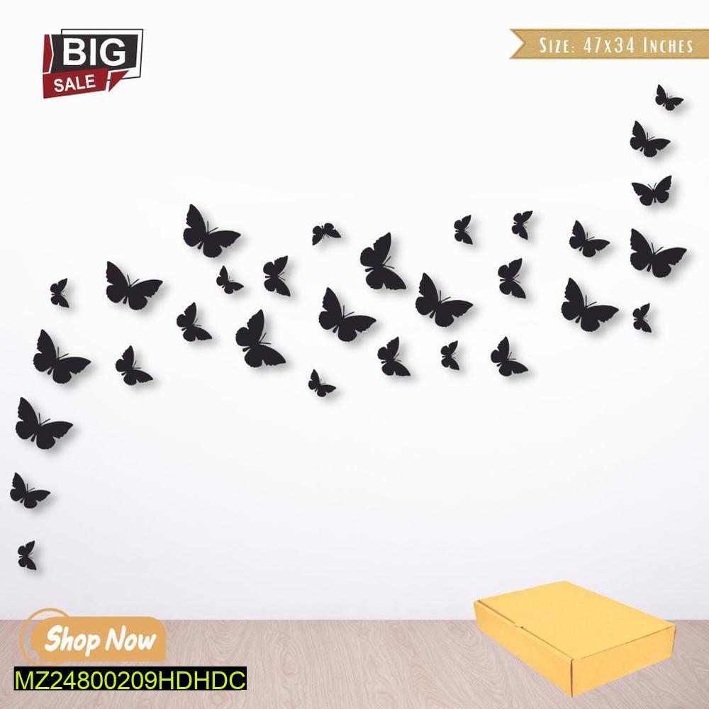 Black Butterfly Wall Art Set of 30 for Home Decor
