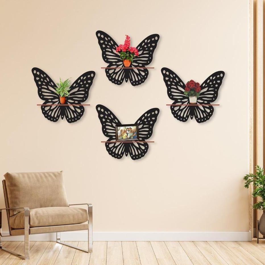 Black Butterfly Wall Shelves Set for Home Decor