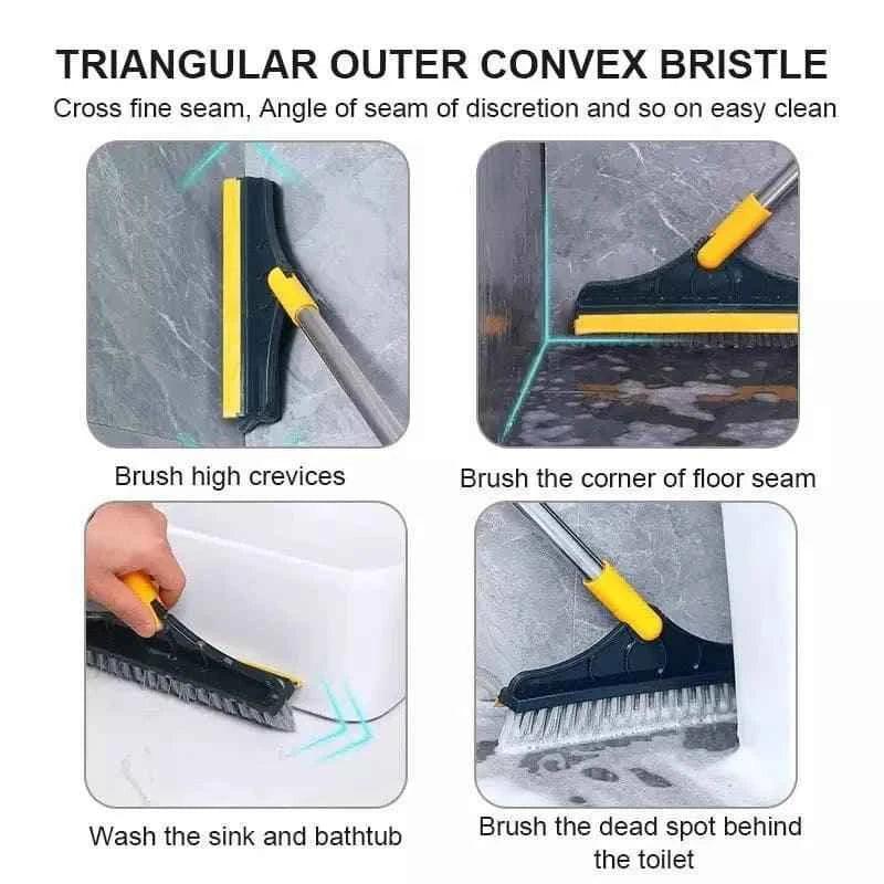 2-in-1 Floor Scrub Brush with Long Handle & Built-In Squeegee