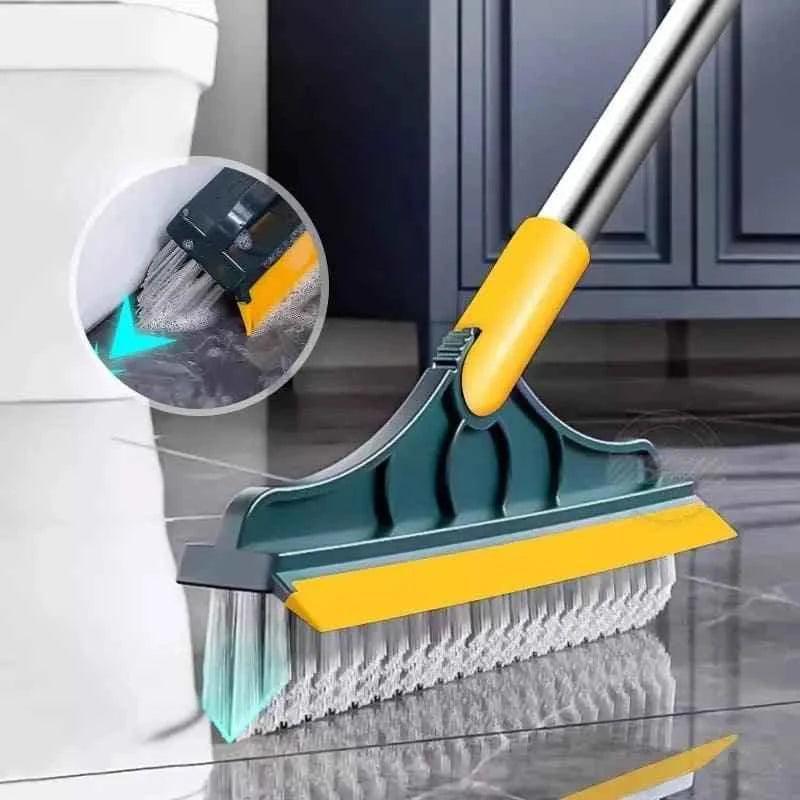 2-in-1 Floor Scrub Brush with Long Handle & Built-In Squeegee