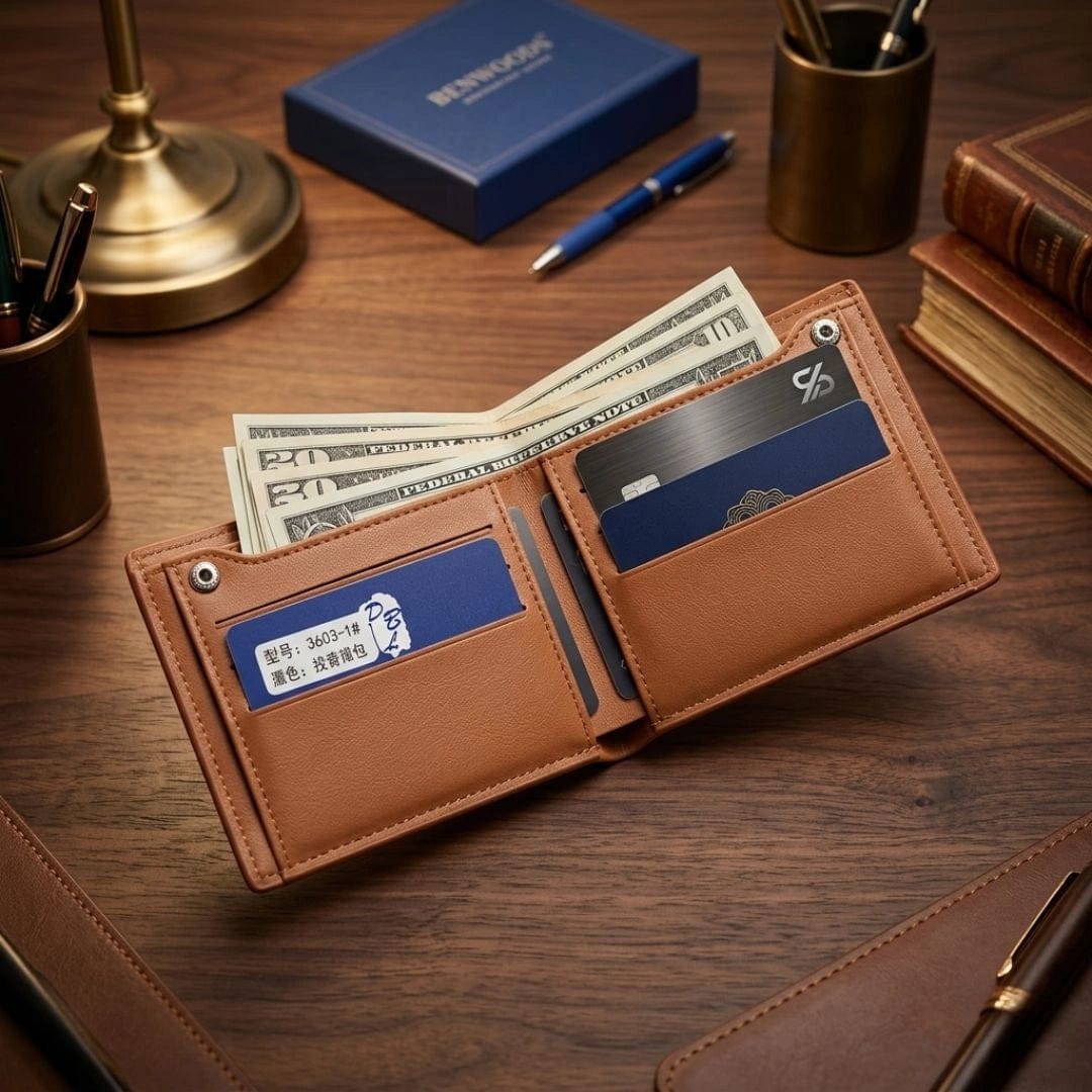 Anchor Emblem Bifold Leather Wallet with Box