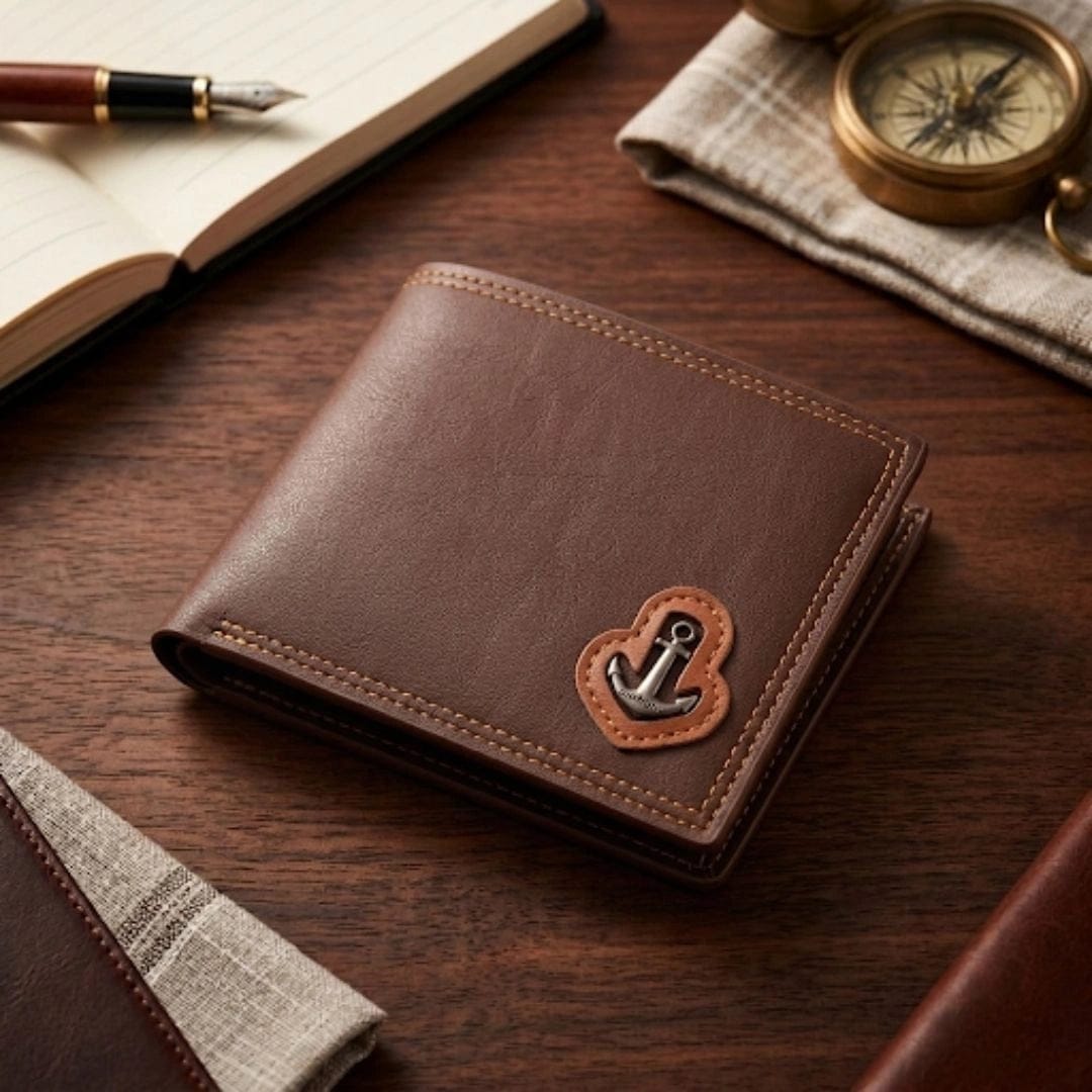 Anchor Emblem Bifold Leather Wallet with Box
