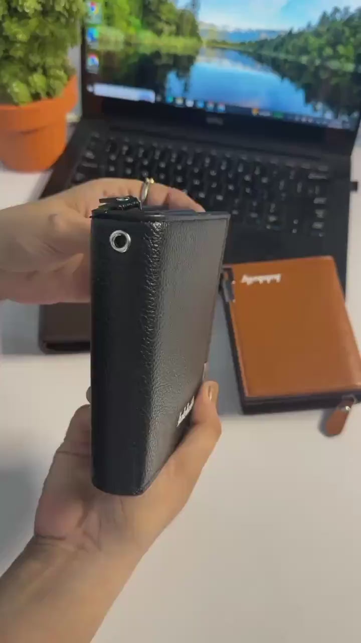 Load video: Premium Leather Wallet Black Brown Orange Bi-Fold
