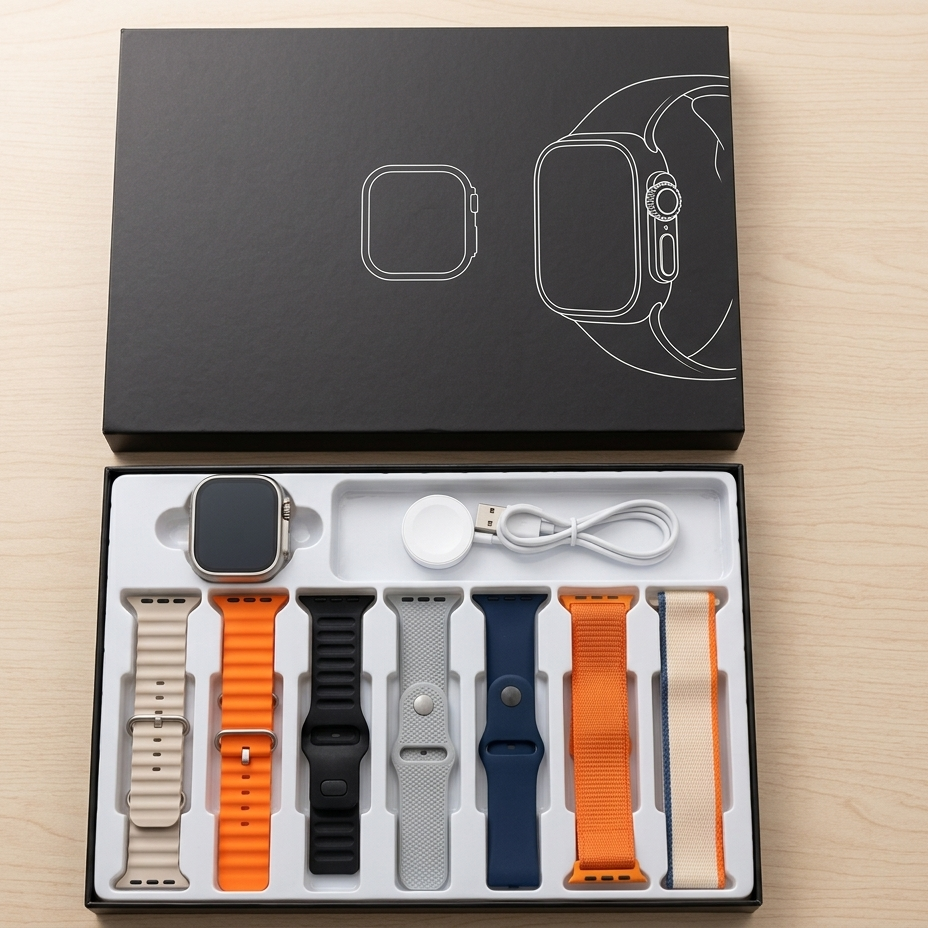 Ultra 2 Smart Watch Big 2.01 Infinite Display 7 in 1 Strap Set with Wireless Charging