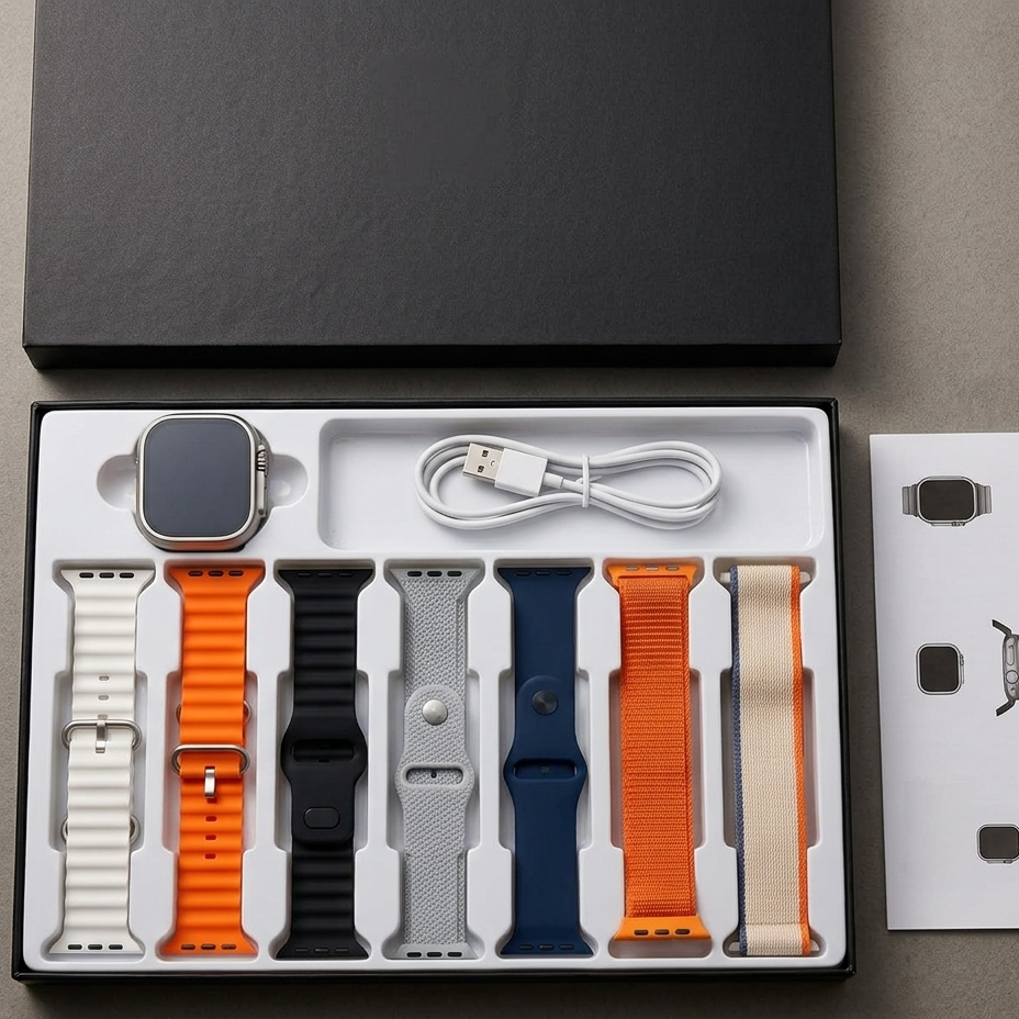 Ultra 2 Smart Watch Big 2.01 Infinite Display 7 in 1 Strap Set with Wireless Charging